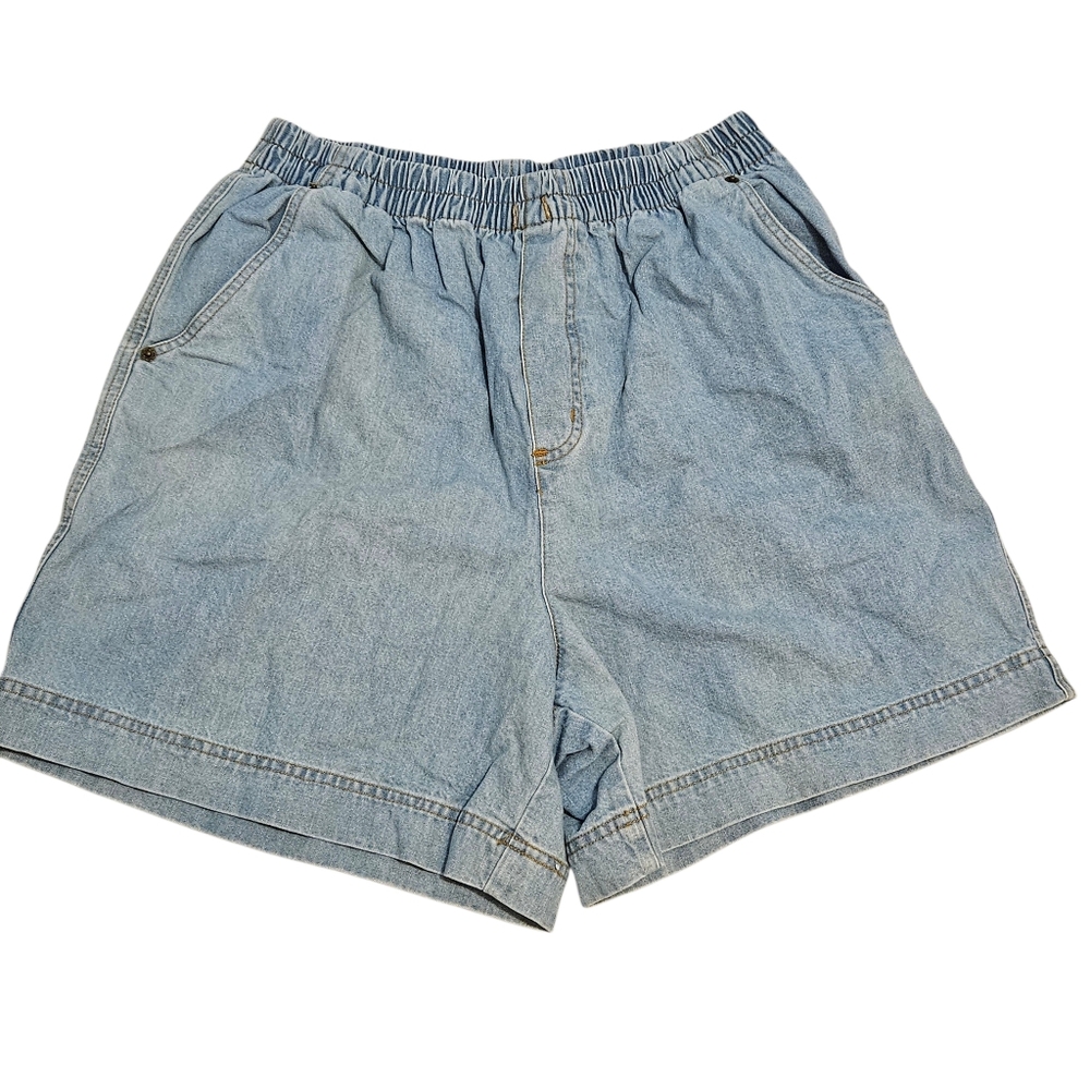 Vintage Bay Club Petite Faded Denim High Rise Wide Leg Jean Shorts
